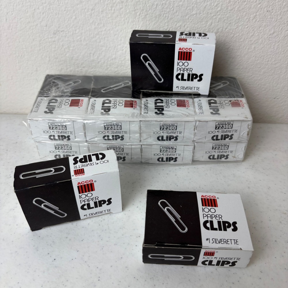 ACCO 1300 Paper Clips Bulk Lot 13 Boxes #1 Silverette Smooth Finish 72360